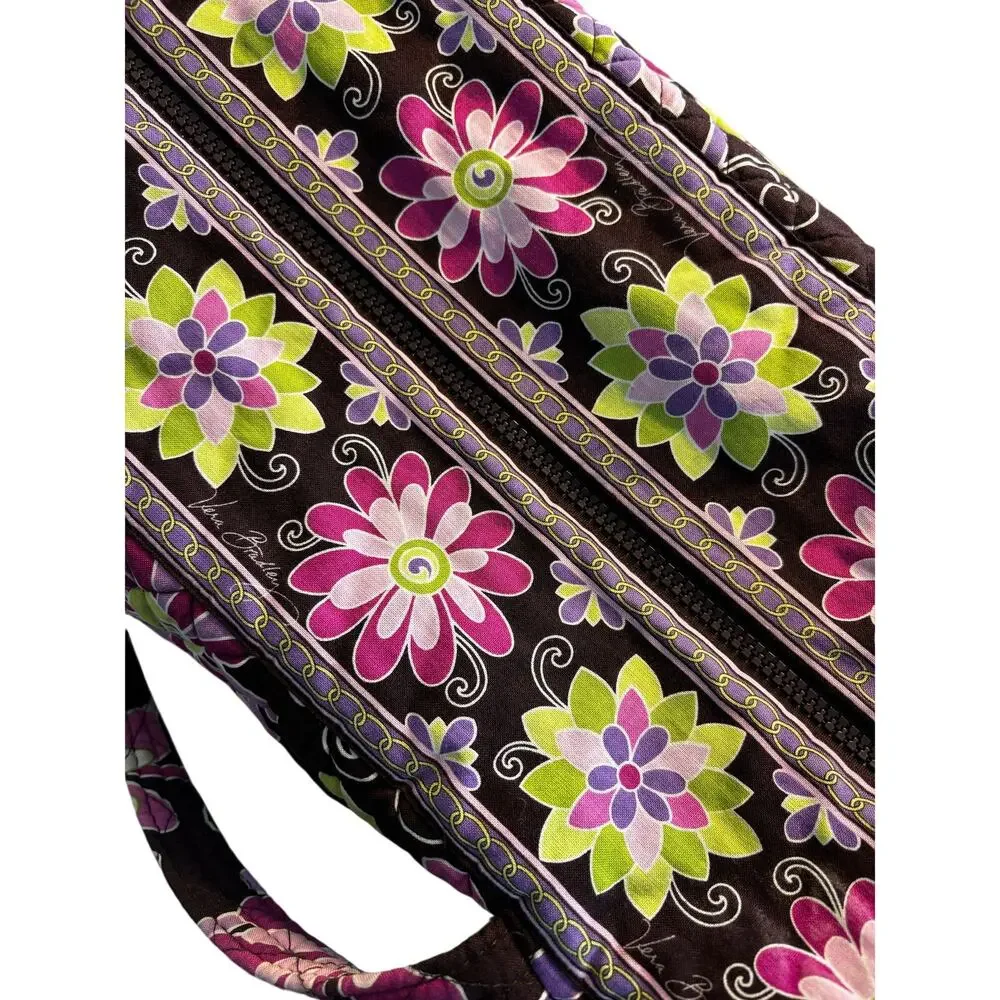 Vera Bradley quilted duffel bag green purple floral two handles weekender tote